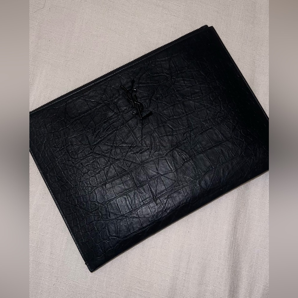 SAINT LAURENT Croc-Effect Leather Pouch iPad case